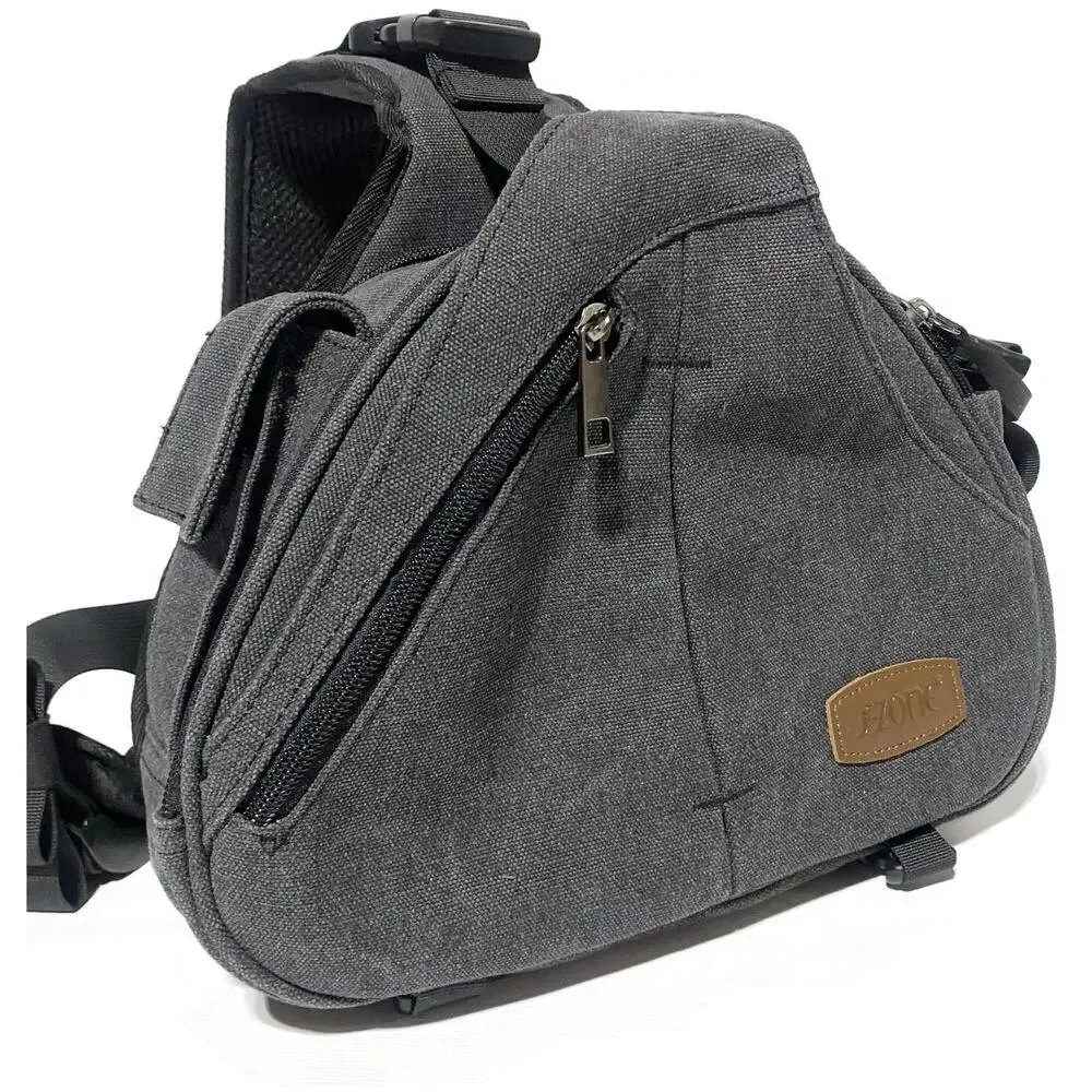 Canvas Camera Sling Bag Crossbody Backpack Gray With Tripod Holder by S-Zone